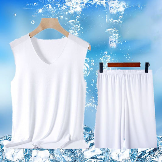 🔥Hot Sale 49% Off🔥Men’s V-neck Ice Silk Tank & Shorts 2-piece Set