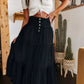 👗 Denim Maxi Skirt – High Waist, Tiered, A-Line, Button Front ✨