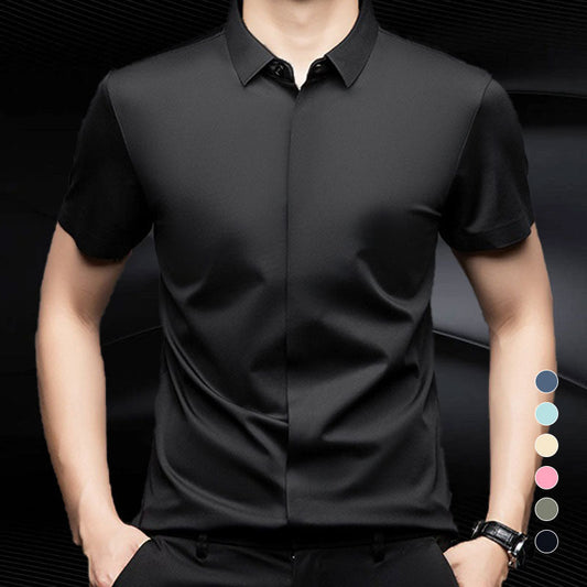 Men's Glossy Breathable Short Sleeve Business Shirt