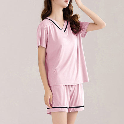 Loose V-Neck Pajamas Set with Chest Pads