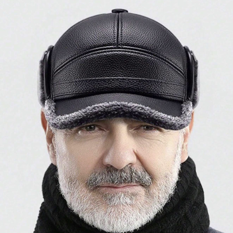 🧢🐂New Men's Winter Hat With Sheepskin Flat Top Earmuffs