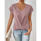 Afslappet kortærmet elegant T-shirt med V-hals og snoet front