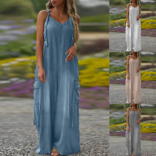 Dame Løs Bukser Jumpsuit med Lommer