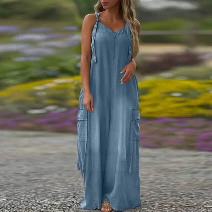 Dame Løs Bukser Jumpsuit med Lommer