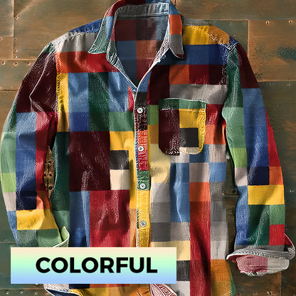 🔥Varmt salg 50% rabat🔥- Regnbuefarvet retro-reversskjorte med lommer