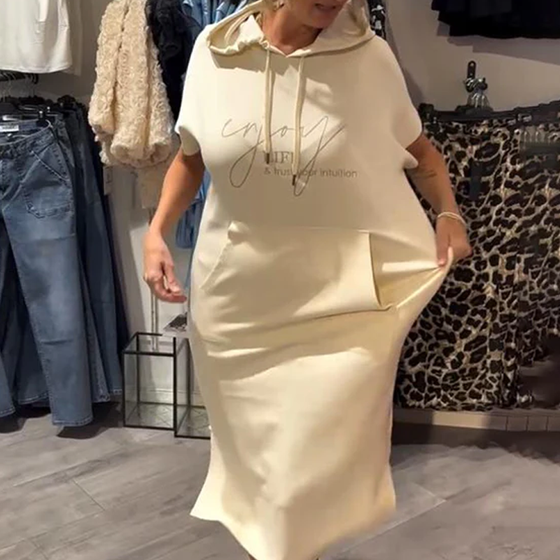 🔥Women’s Solid Short-Sleeve Hooded Long Dress