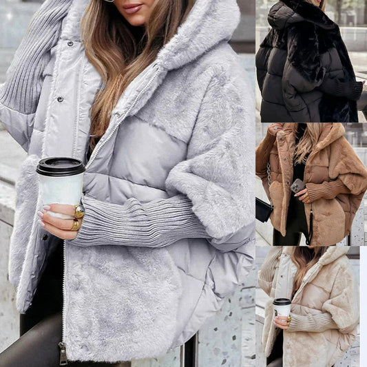 ⏳Tidsbegrænset tilbud⏰Oversized patchwork-pufferjakke med hætte til kvinder