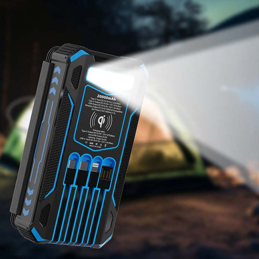 🔥20000mAh Solar Power Bank with Foldable Panels, Wireless Charging & LED Flashlight