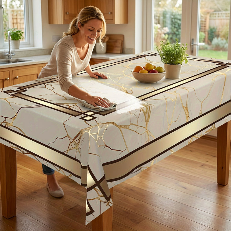 ⏰Waterproof Marble-Print Tablecloth