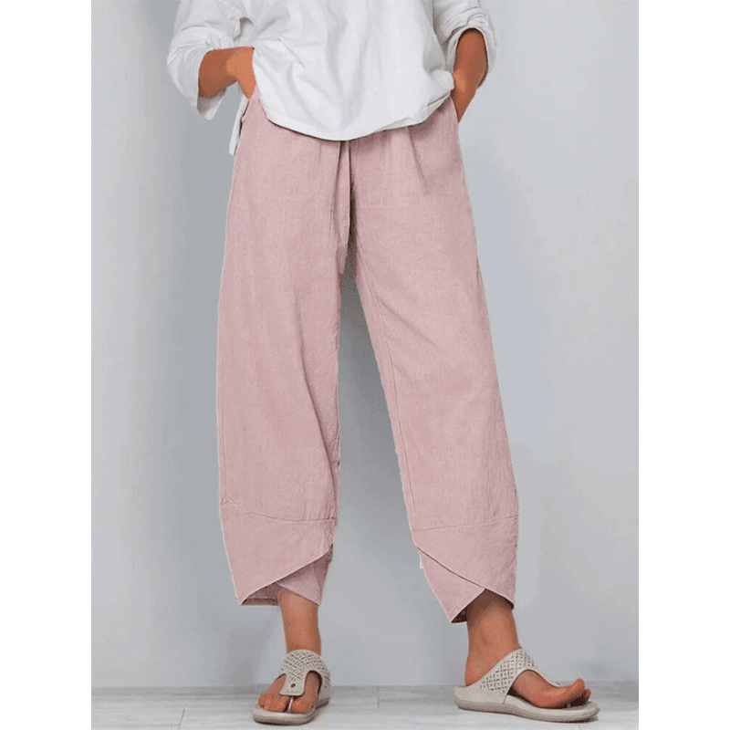 👖Vintage Asymmetrical Elastic Waist Pockets Pants – Unique Design, Comfortable Fit & Functional Style🌸